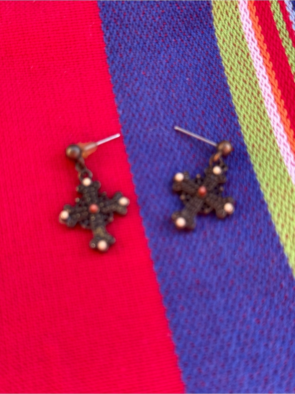 Source Unknown Black Cross Drop Earrings with Gold Accents